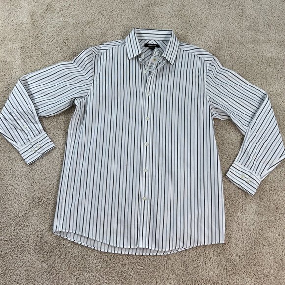 Womans Claiborne Button Front Shirt M White Black Striped MWT - Picture 2 of 15